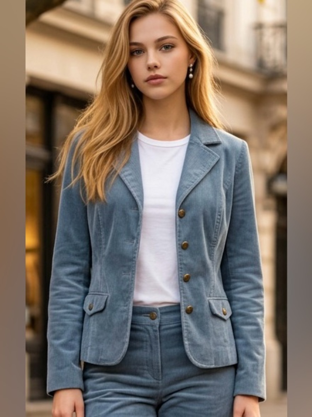 Requirements Vintage Y2K Women's Sz S Tailored Corduroy Blazer faux pockets blue